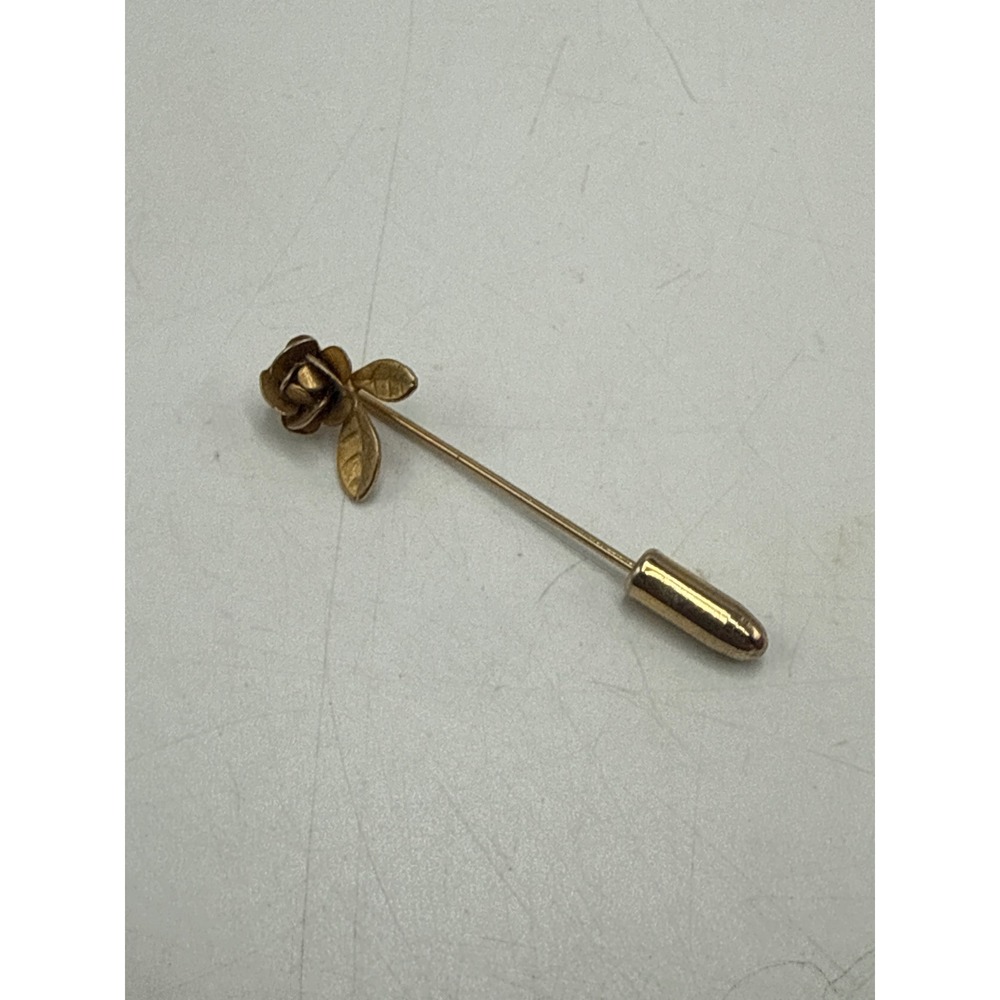 Vintage Rose Flower Stick Pin Gold Tone Floral Lapel Hat Scarf Pin with Clutch